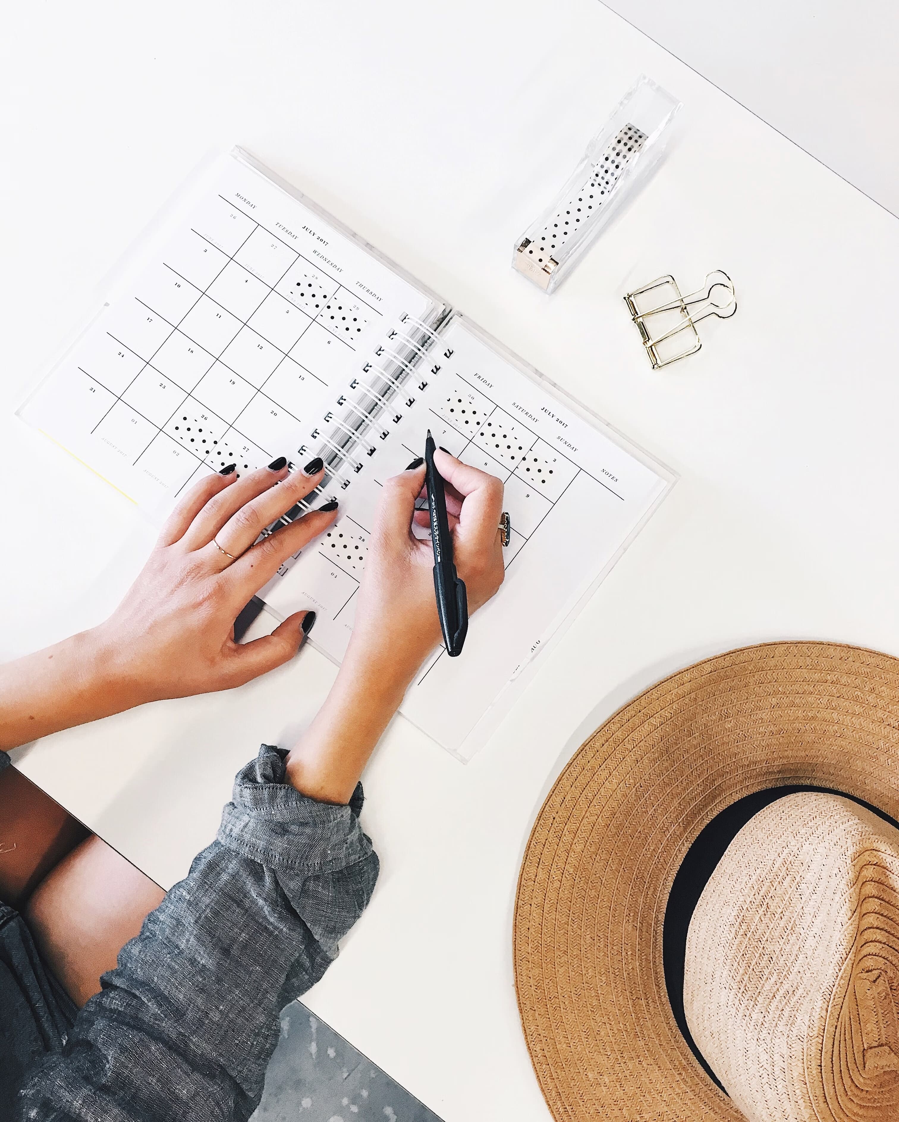 A day planner on a table